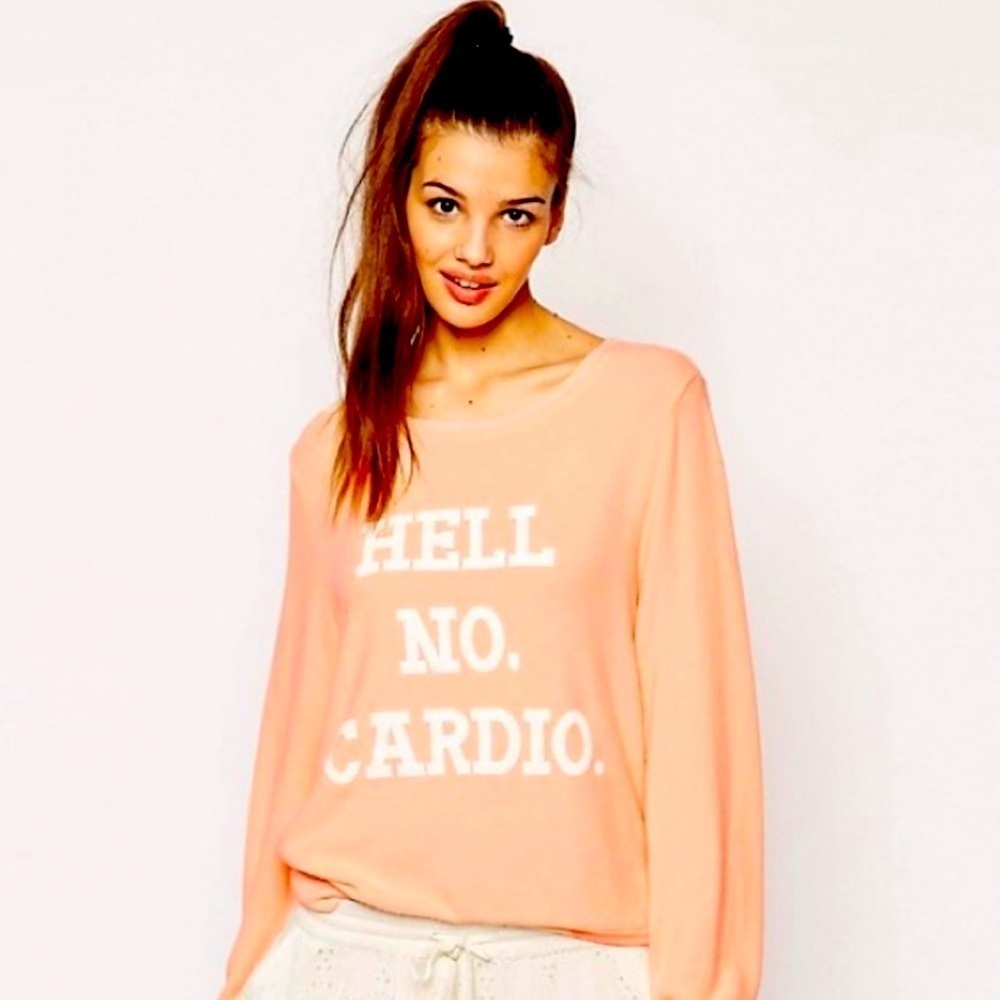 WILDFOX hell no, cardio sweatshirt pullover size large in light orange color
